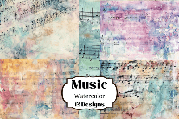 12 Watercolor Music Notes Backgrounds for Creative Projects