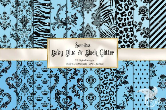 Baby Blue and Black Glitter Backgrounds for Your Projects