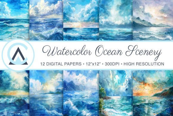 Capture the Coast: Watercolor Beach Ocean Waves Backgrounds