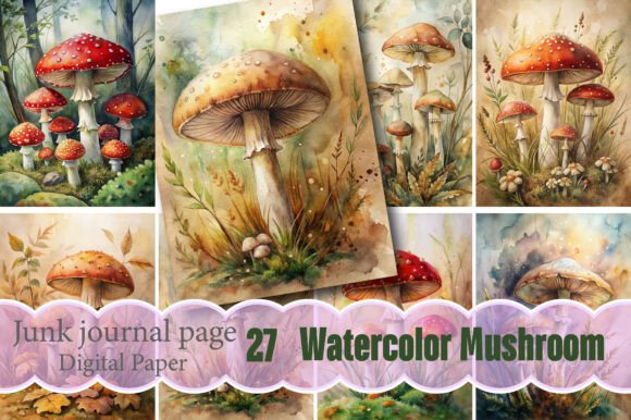 Enchant Your Designs with Watercolor Mushroom Paper Backgrounds