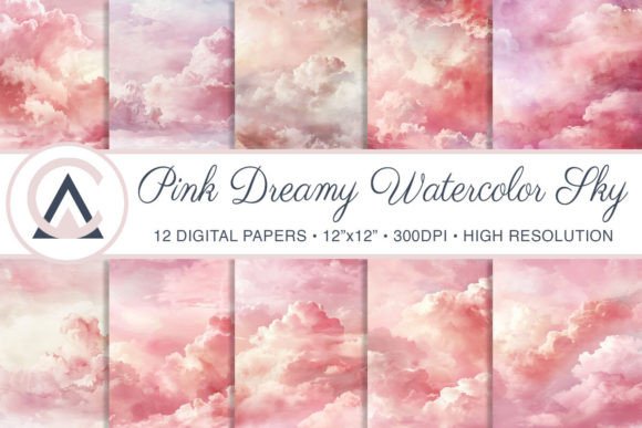 Enchanting Watercolor Pink Dreamy Sky Backgrounds for Creatives
