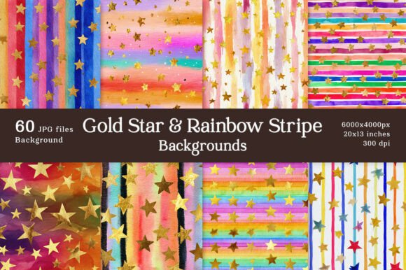 Gold Star and Rainbow Stripe Backgrounds: Elevate Your Creative Projects