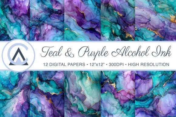 Luxury Teal and Purple Alcohol Ink Backgrounds: A Creative Asset