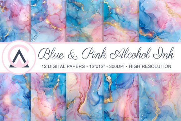 Pastel Pink Blue Alcohol Ink Backgrounds for Modern Design