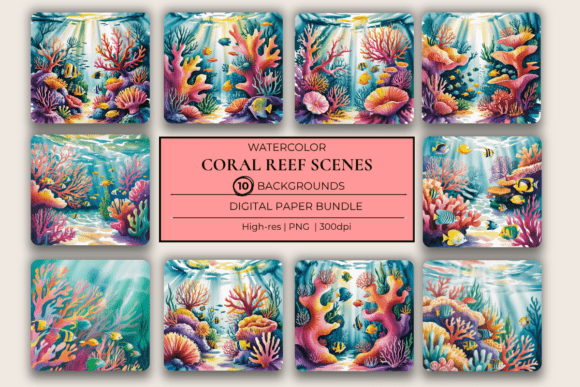 Vibrant Underwater Coral Reef Ocean Backgrounds for Creative Projects