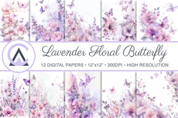 Watercolor Butterfly Lavender Digital Papers