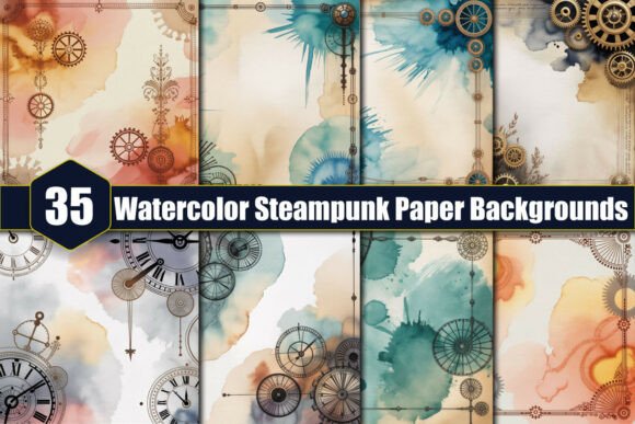 Watercolor Steampunk Paper Backgrounds for Creative Projects